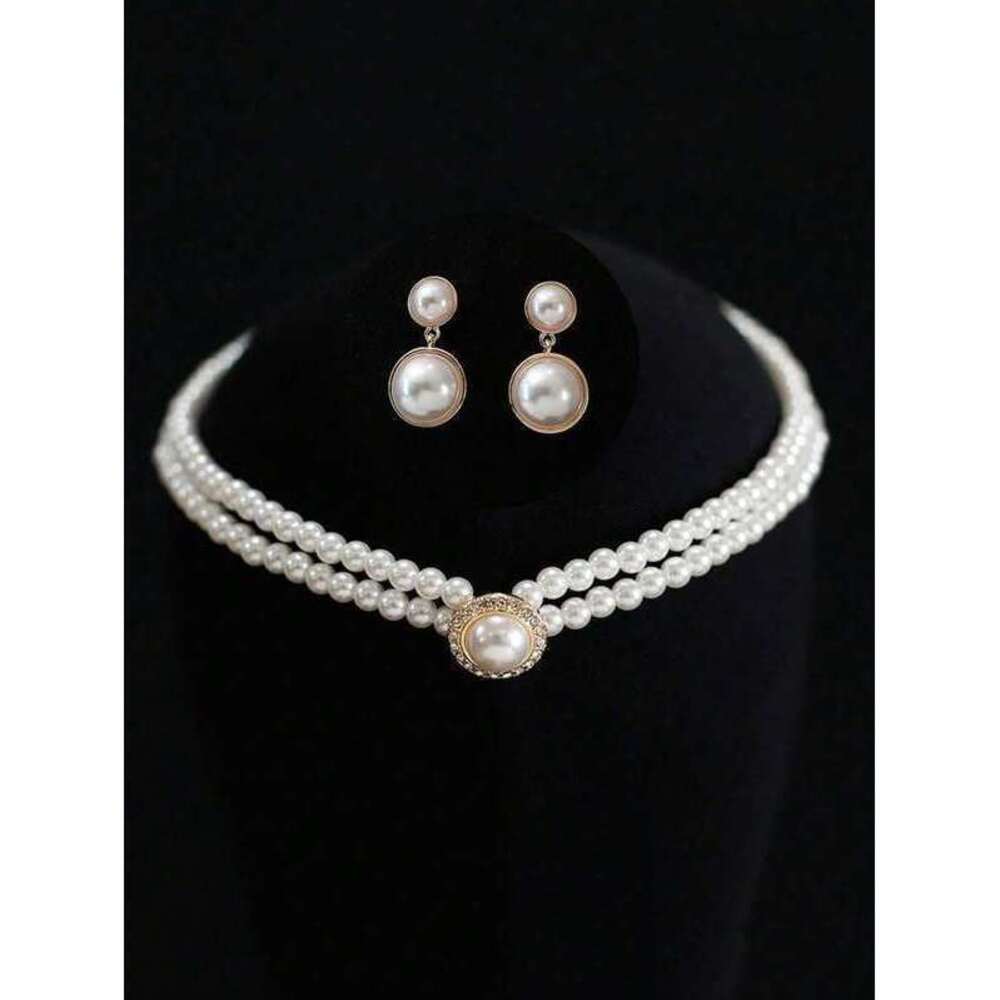 Pearl Jewelry Set 1pc Necklace And 1pair Earrings Y2K Minimalist